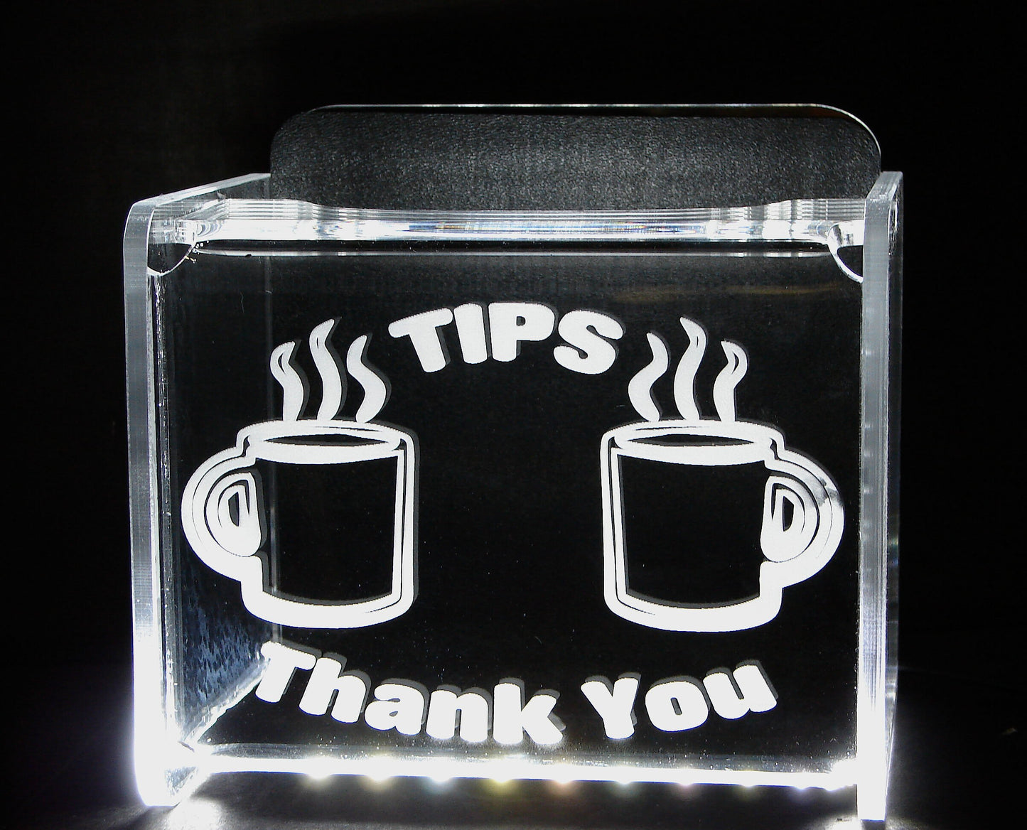 LED Glowing Tip Box-  Coffee Shop Design for Baristas! Tip Jar -LED Tip Jar -Light up tip Jar -Ballot Box- Card Box- Musician Tip Jar