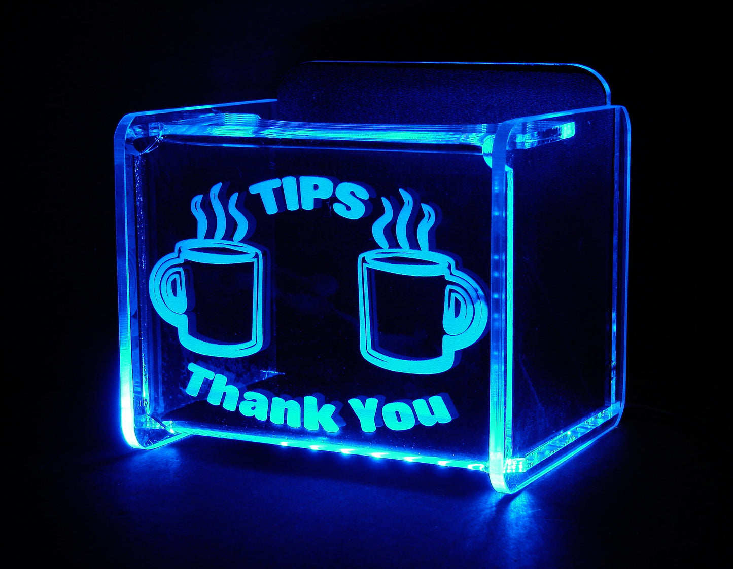 LED Glowing Tip Box-  Coffee Shop Design for Baristas! Tip Jar -LED Tip Jar -Light up tip Jar -Ballot Box- Card Box- Musician Tip Jar