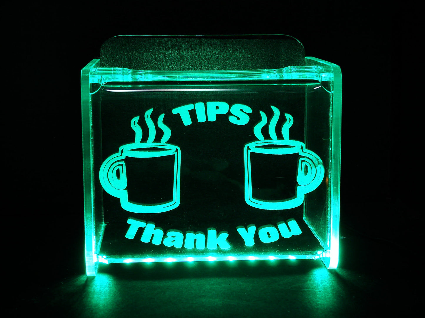 LED Glowing Tip Box-  Coffee Shop Design for Baristas! Tip Jar -LED Tip Jar -Light up tip Jar -Ballot Box- Card Box- Musician Tip Jar