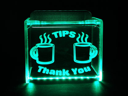 LED Glowing Tip Box-  Coffee Shop Design for Baristas! Tip Jar -LED Tip Jar -Light up tip Jar -Ballot Box- Card Box- Musician Tip Jar