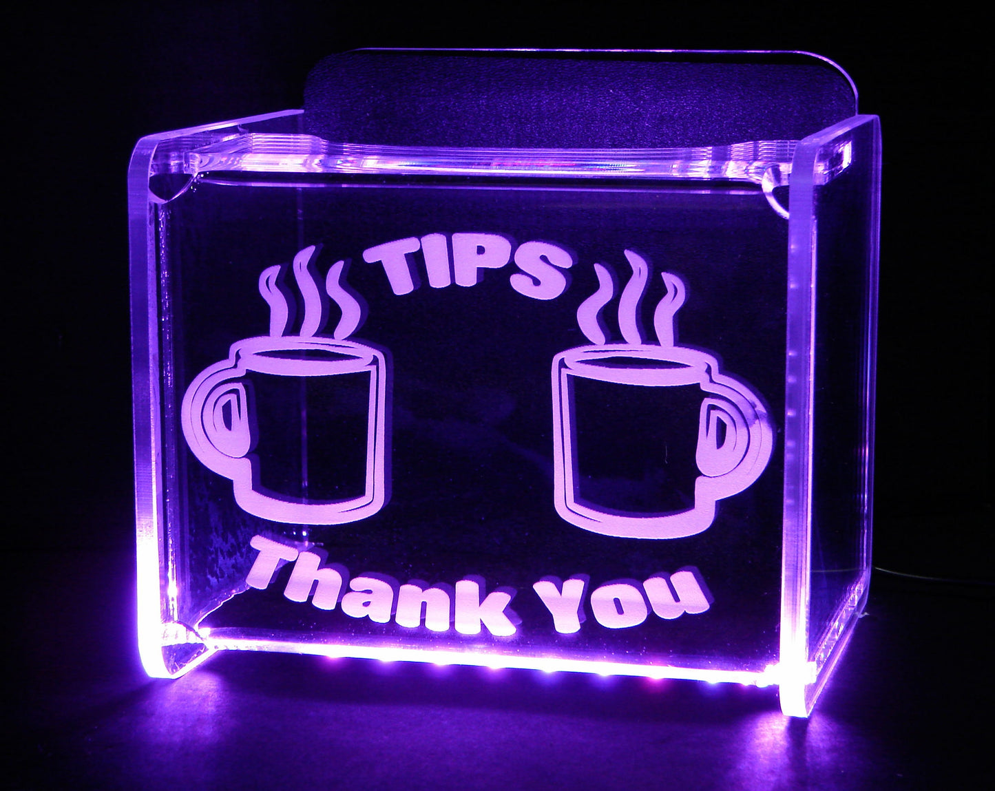 LED Glowing Tip Box-  Coffee Shop Design for Baristas! Tip Jar -LED Tip Jar -Light up tip Jar -Ballot Box- Card Box- Musician Tip Jar