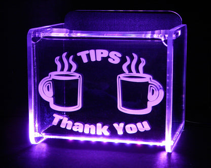 LED Glowing Tip Box-  Coffee Shop Design for Baristas! Tip Jar -LED Tip Jar -Light up tip Jar -Ballot Box- Card Box- Musician Tip Jar