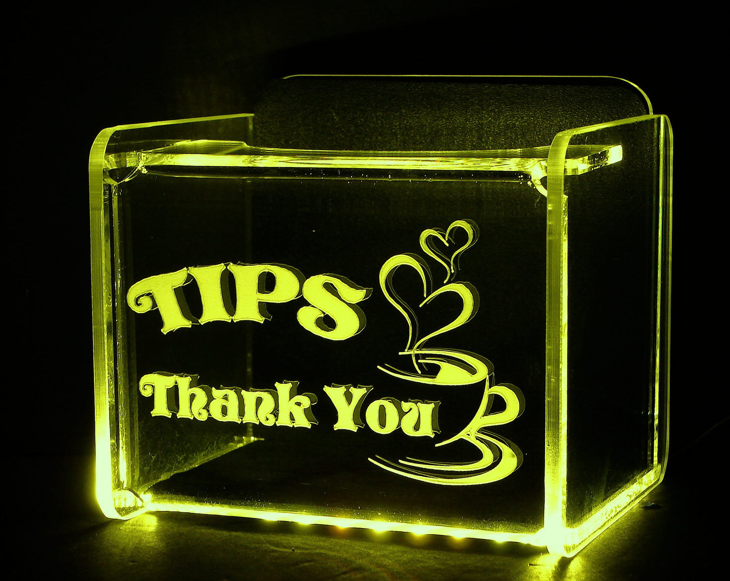LED Glowing Tip Box- Coffee Love Design for Baristas!  Tip Jar -LED Tip Jar -Light Up Tip Jar - Card Box- Musician Tip Jar- Made in USA!
