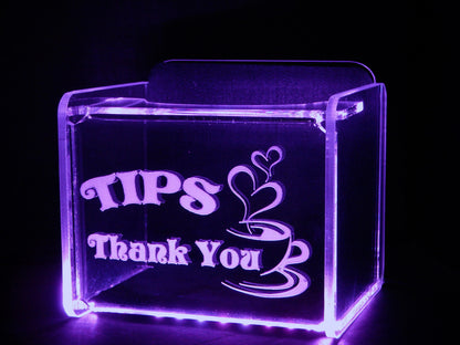LED Glowing Tip Box- Coffee Love Design for Baristas!  Tip Jar -LED Tip Jar -Light Up Tip Jar - Card Box- Musician Tip Jar- Made in USA!