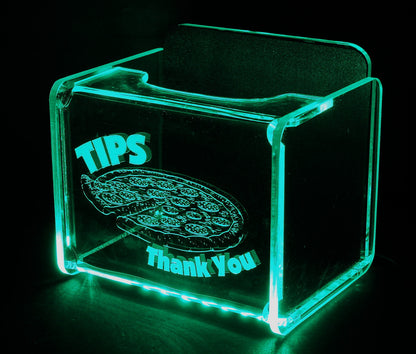 LED Glowing Tip Box- Pizzeria Design-  Tip Jar -LED Tip Jar -Lighted Tip Jar - Restaurant Tip Jar - Made in USA!