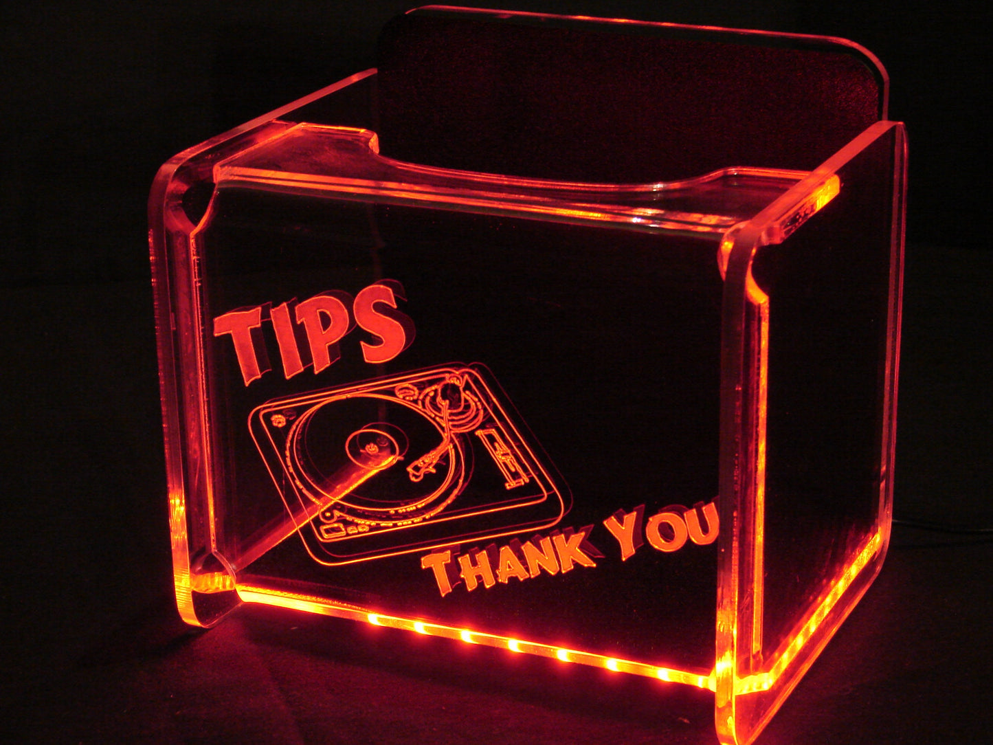 LED Glowing Tip Box - Turntable Design for DJs- Tip Jar - LED Tip Jar - Light up tip Jar - Ballot Box- Card Box- Musician Tip Jar