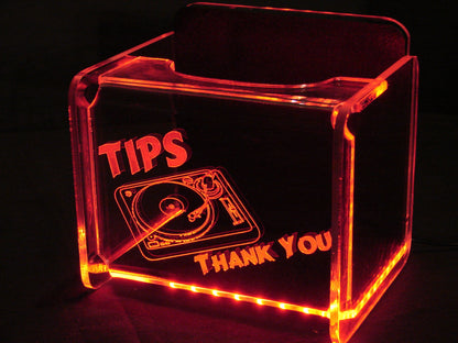 LED Glowing Tip Box - Turntable Design for DJs- Tip Jar - LED Tip Jar - Light up tip Jar - Ballot Box- Card Box- Musician Tip Jar