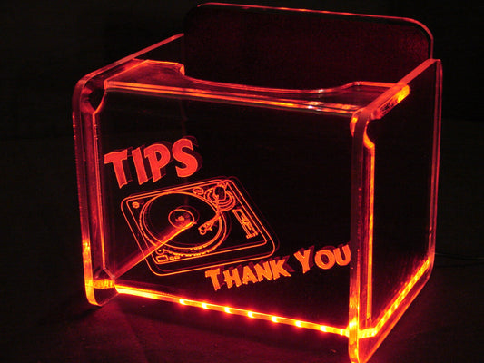 LED Glowing Tip Box - Turntable Design for DJs- Tip Jar - LED Tip Jar - Light up tip Jar - Ballot Box- Card Box- Musician Tip Jar