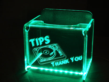LED Glowing Tip Box - Turntable Design for DJs- Tip Jar - LED Tip Jar - Light up tip Jar - Ballot Box- Card Box- Musician Tip Jar