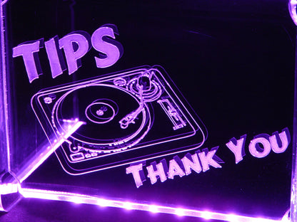 LED Glowing Tip Box - Turntable Design for DJs- Tip Jar - LED Tip Jar - Light up tip Jar - Ballot Box- Card Box- Musician Tip Jar