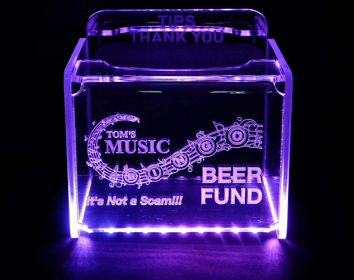 LED Tip Box w/ Your Logo!  Tip Jar -LED Tip Jar -Lighted Tip Jar - Card Box- Musician Tip Jar- Custom Engraved- Personalized - Made in USA!