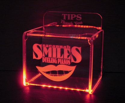 LED Tip Box w/ Your Logo!  Tip Jar -LED Tip Jar -Lighted Tip Jar - Card Box- Musician Tip Jar- Custom Engraved- Personalized - Made in USA!