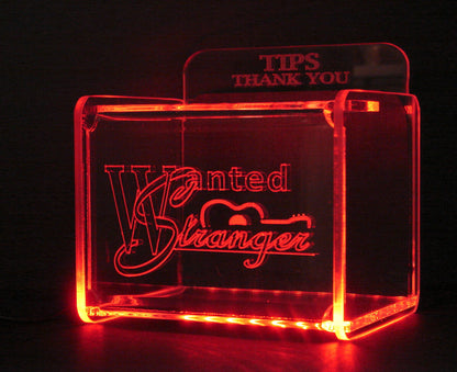 LED Tip Box w/ Your Logo!  Tip Jar -LED Tip Jar -Lighted Tip Jar - Card Box- Musician Tip Jar- Custom Engraved- Personalized - Made in USA!