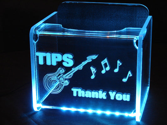 LED Glowing Tip Box- Spiral Electric Guitar Design for Musicians!  Tip Jar -LED Tip Jar -Lighted Tip Jar - Musician Tip Jar - Made in USA!