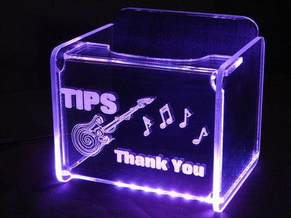 LED Glowing Tip Box- Spiral Electric Guitar Design for Musicians!  Tip Jar -LED Tip Jar -Lighted Tip Jar - Musician Tip Jar - Made in USA!
