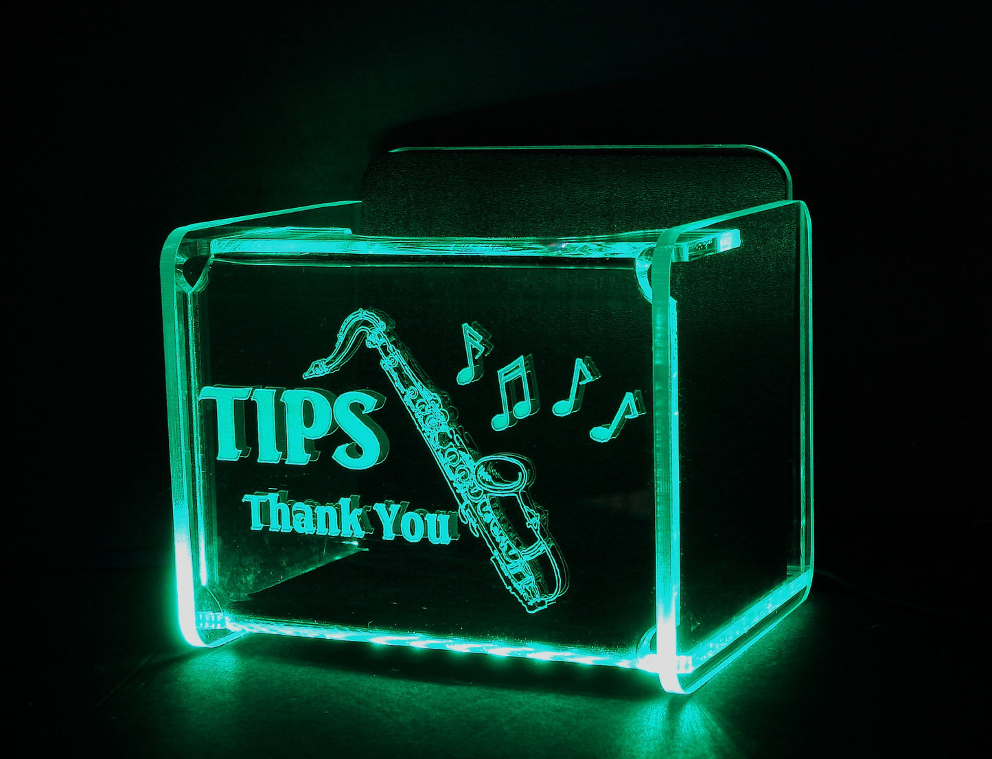 LED Glowing Tip Box- Saxophone Design for Musicians!  Tip Jar -LED Tip Jar -Light up tip Jar -Ballot Box- Card Box- Musician Tip Jar