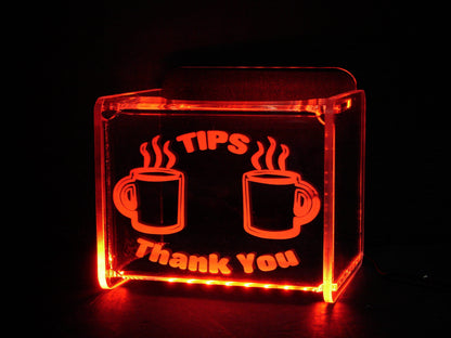 LED Glowing Tip Box-  Coffee Shop Design for Baristas! Tip Jar -LED Tip Jar -Light up tip Jar -Ballot Box- Card Box- Musician Tip Jar