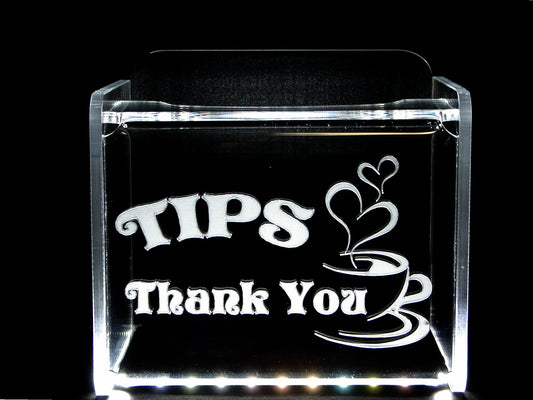 LED Glowing Tip Box- Coffee Love Design for Baristas!  Tip Jar -LED Tip Jar -Light Up Tip Jar - Card Box- Musician Tip Jar- Made in USA!