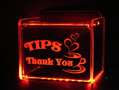 LED Glowing Tip Box- Coffee Love Design for Baristas!  Tip Jar -LED Tip Jar -Light Up Tip Jar - Card Box- Musician Tip Jar- Made in USA!