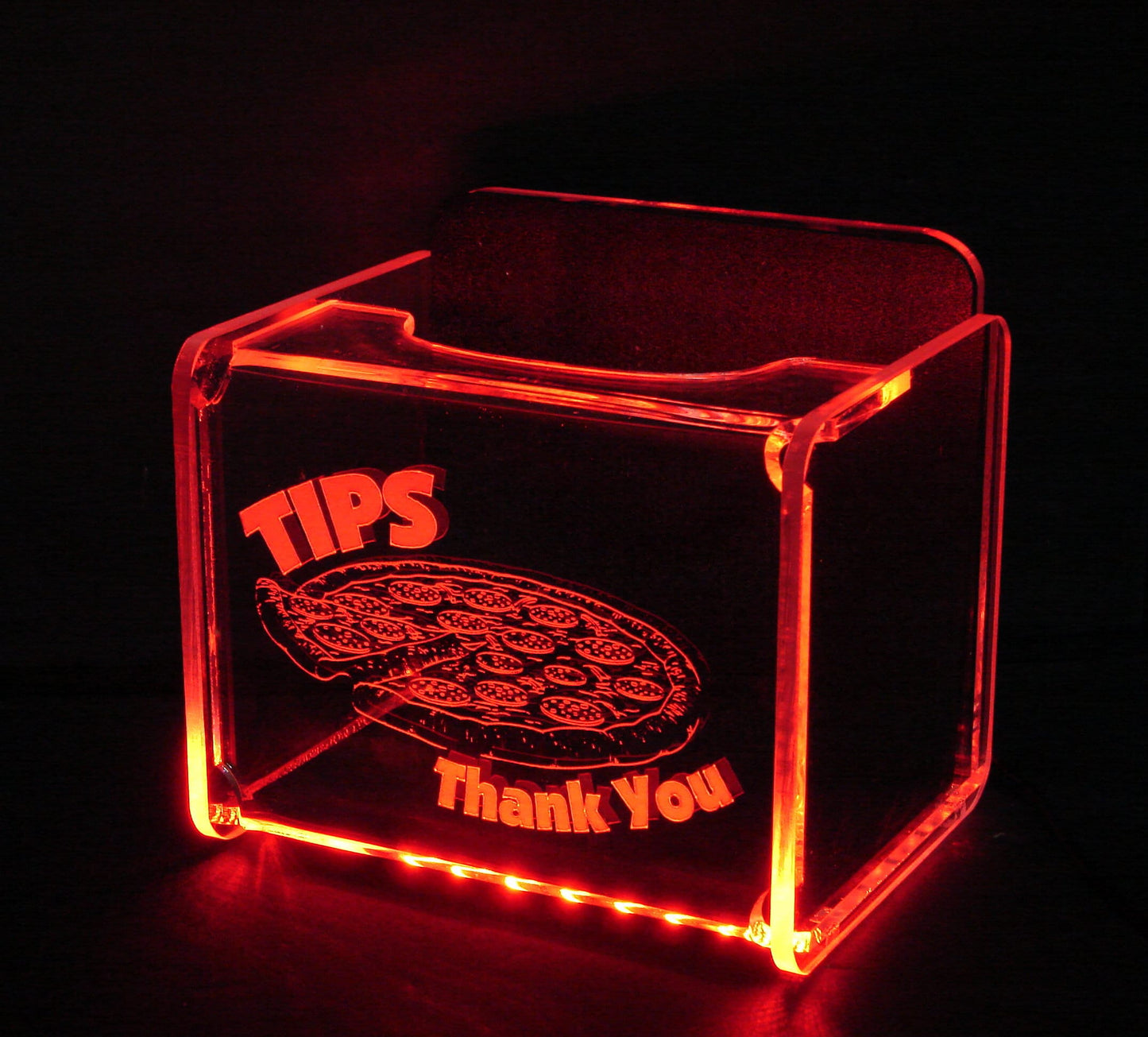LED Glowing Tip Box- Pizzeria Design-  Tip Jar -LED Tip Jar -Lighted Tip Jar - Restaurant Tip Jar - Made in USA!