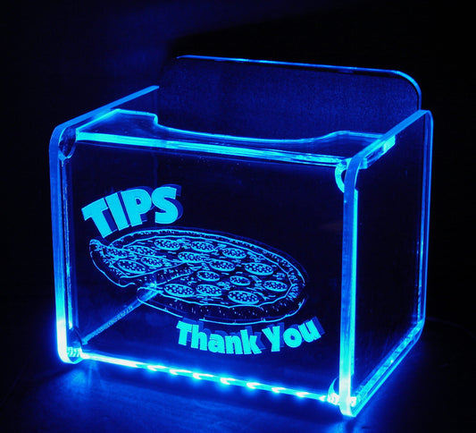 LED Glowing Tip Box- Pizzeria Design-  Tip Jar -LED Tip Jar -Lighted Tip Jar - Restaurant Tip Jar - Made in USA!