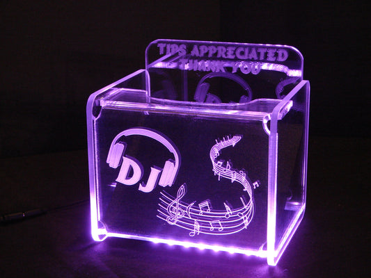 LED Glowing Tip Box- Rolling Music Design for DJs-Tip Jar -LED Tip Jar -Light up tip Jar -Ballot Box- Card Box- Musician Tip Jar- DJ Tip Jar