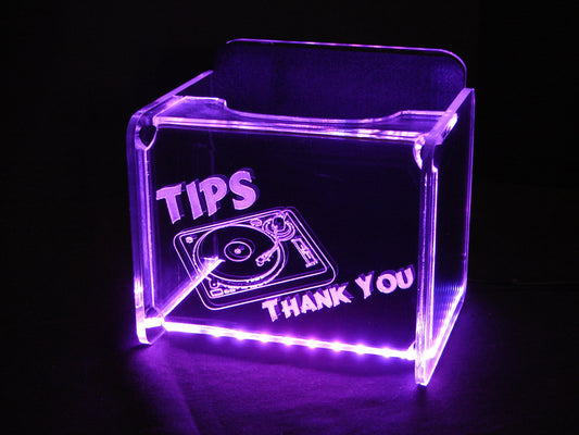 LED Glowing Tip Box - Turntable Design for DJs- Tip Jar - LED Tip Jar - Light up tip Jar - Ballot Box- Card Box- Musician Tip Jar