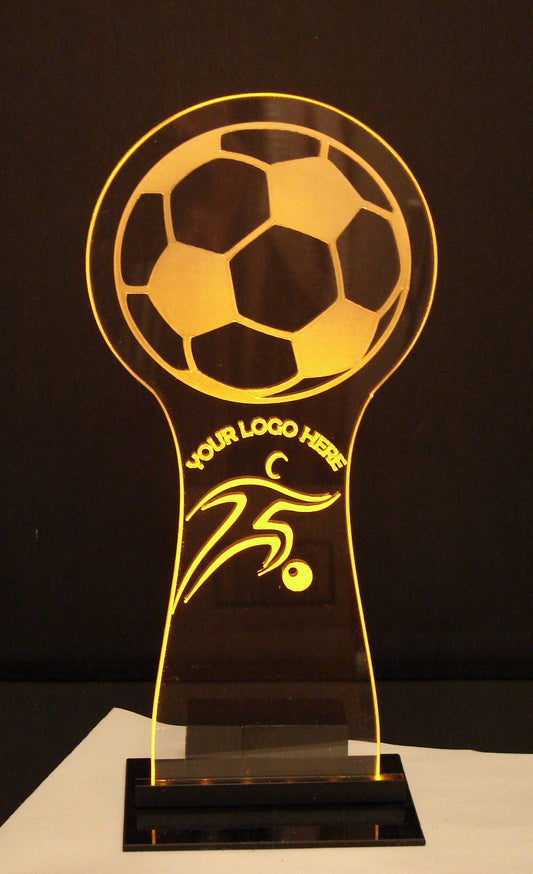 Soccer Ball Centerpiece- Medium sized- 12"/5" Wide - LED Table Sign - 9 Volt Battery Powered- Add a logo, name or message!