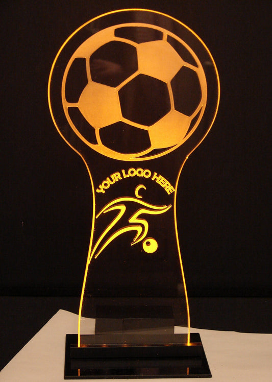 Soccer Ball Centerpiece- Medium sized- 12"/5" Wide - LED Table Sign - 9 Volt Battery Powered- Add a logo, name or message!