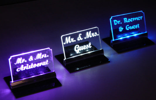 LED Place Setting Sign-Basic Style-Personalized-Set of 8-Text Only-Choice of Font
