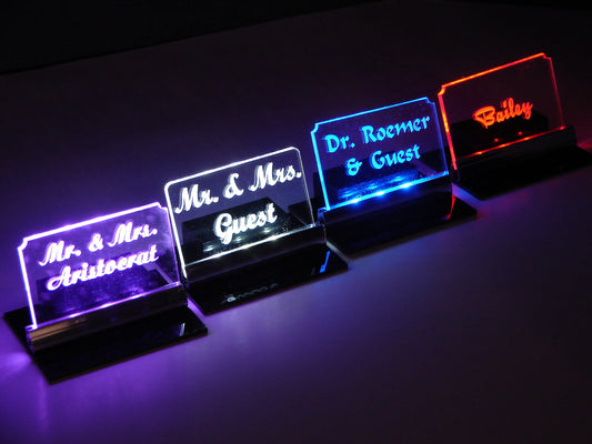LED Place Setting Sign-Basic Style-Personalized-Set of 8-Text Only-Choice of Font