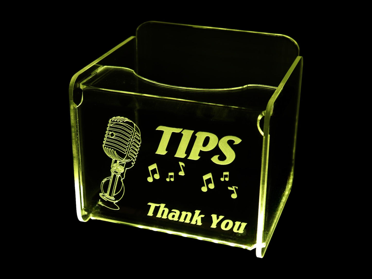 LED Glowing Tip Box - Microphone design for singers or karaoke- Tip Jar - LED Tip Jar - Light up tip Jar - Ballot Box- Musician tip jar