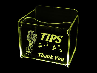 LED Glowing Tip Box - Microphone design for singers or karaoke- Tip Jar - LED Tip Jar - Light up tip Jar - Ballot Box- Musician tip jar