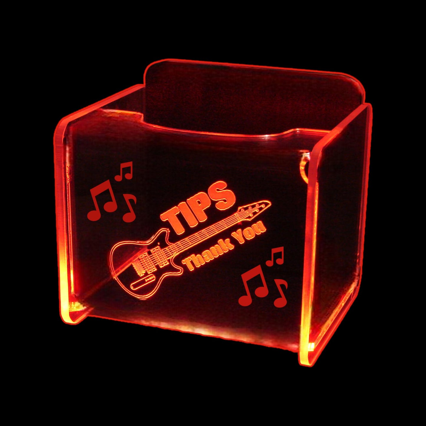 LED Glowing Tip Box- Electric Guitar for Musicians!  Tip Jar -LED Tip Jar -Light up tip Jar -Ballot Box- Card Box- Musician Tip Jar