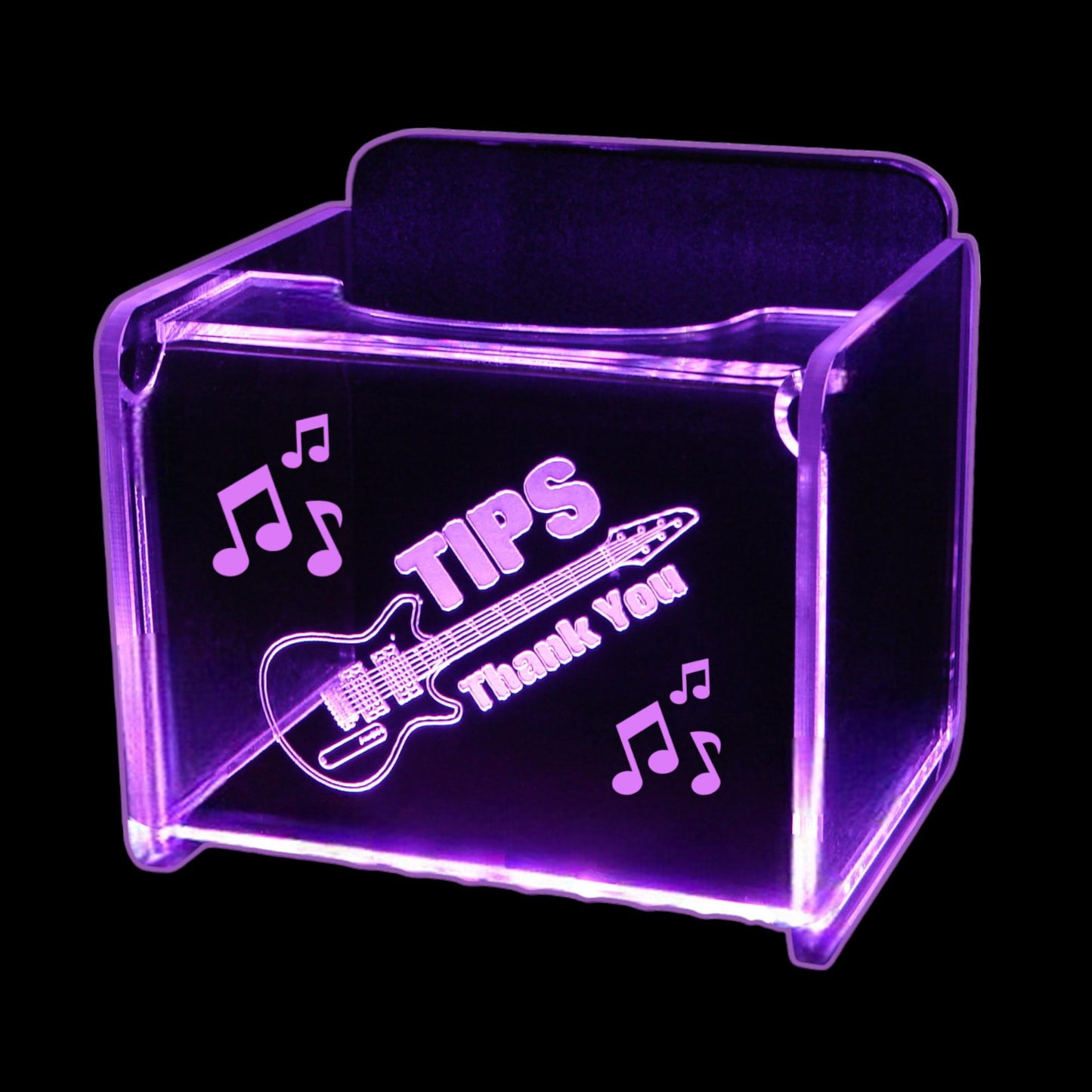 LED Glowing Tip Box- Electric Guitar for Musicians!  Tip Jar -LED Tip Jar -Light up tip Jar -Ballot Box- Card Box- Musician Tip Jar