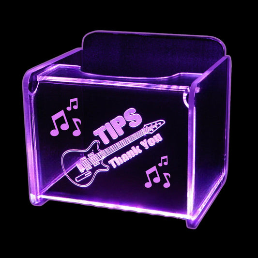 LED Glowing Tip Box- Electric Guitar for Musicians!  Tip Jar -LED Tip Jar -Light up tip Jar -Ballot Box- Card Box- Musician Tip Jar
