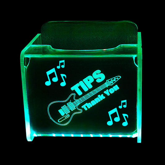LED Glowing Tip Box- Electric Guitar for Musicians!  Tip Jar -LED Tip Jar -Light up tip Jar -Ballot Box- Card Box- Musician Tip Jar