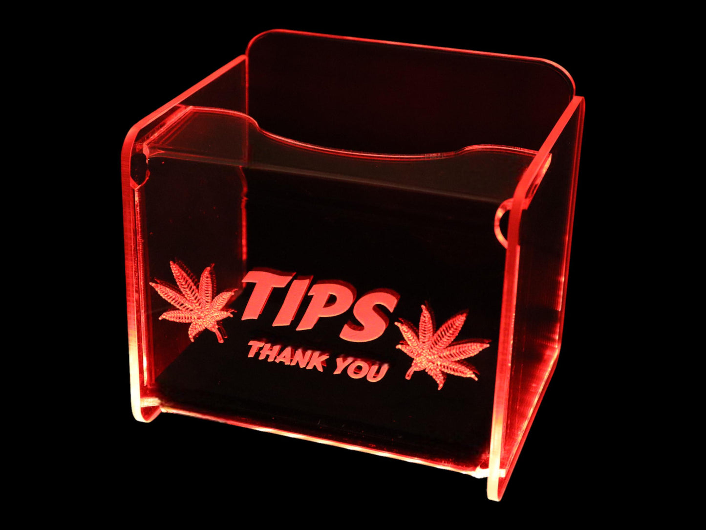 LED Glowing Tip Box - MJ Leaf Design for Dispensaries- Tip Jar - LED Tip Jar - Light up tip Jar - Ballot Box- Musician tip jar