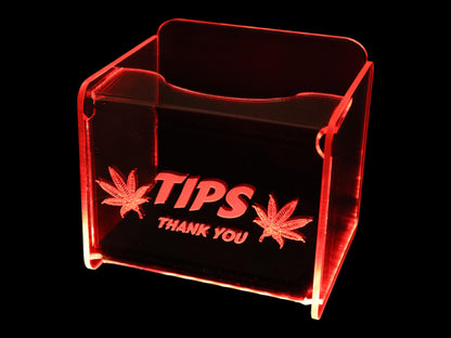 LED Glowing Tip Box - MJ Leaf Design for Dispensaries- Tip Jar - LED Tip Jar - Light up tip Jar - Ballot Box- Musician tip jar