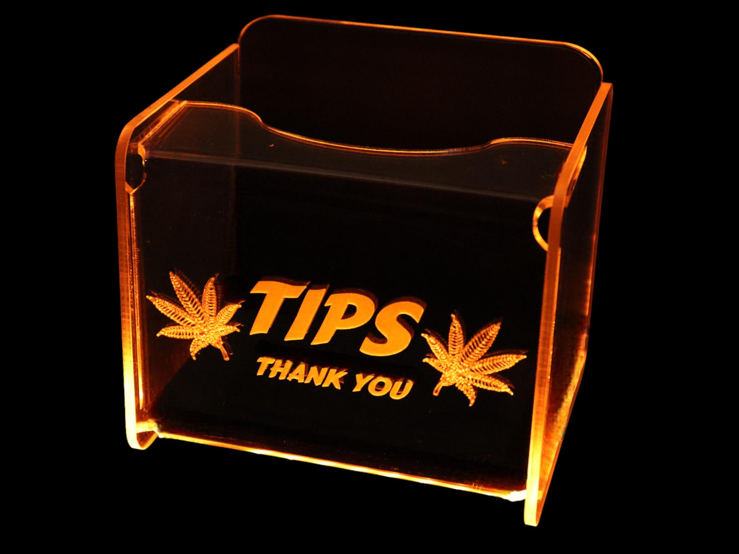 LED Glowing Tip Box - MJ Leaf Design for Dispensaries- Tip Jar - LED Tip Jar - Light up tip Jar - Ballot Box- Musician tip jar
