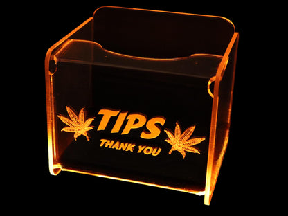 LED Glowing Tip Box - MJ Leaf Design for Dispensaries- Tip Jar - LED Tip Jar - Light up tip Jar - Ballot Box- Musician tip jar