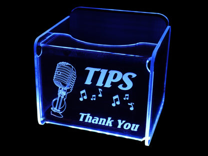LED Glowing Tip Box - Microphone design for singers or karaoke- Tip Jar - LED Tip Jar - Light up tip Jar - Ballot Box- Musician tip jar