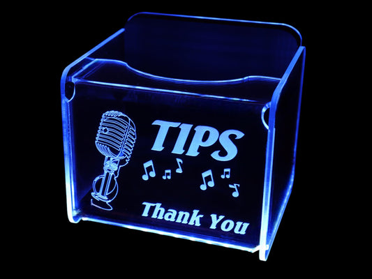 LED Glowing Tip Box - Microphone design for singers or karaoke- Tip Jar - LED Tip Jar - Light up tip Jar - Ballot Box- Musician tip jar