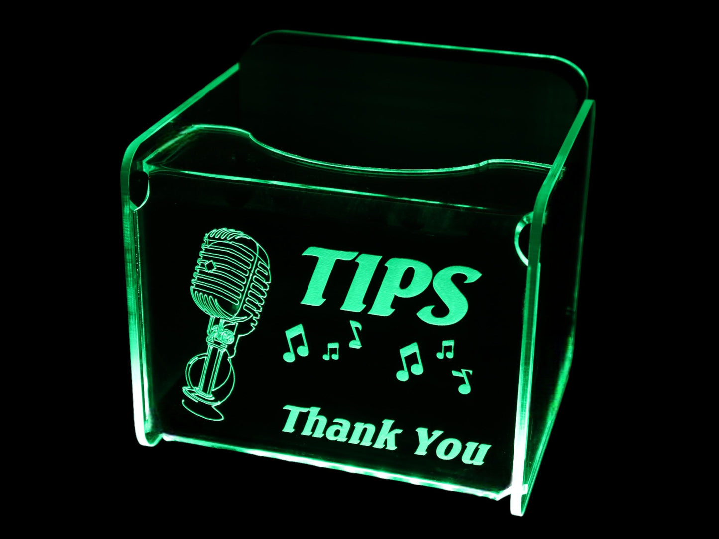 LED Glowing Tip Box - Microphone design for singers or karaoke- Tip Jar - LED Tip Jar - Light up tip Jar - Ballot Box- Musician tip jar