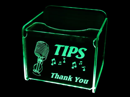 LED Glowing Tip Box - Microphone design for singers or karaoke- Tip Jar - LED Tip Jar - Light up tip Jar - Ballot Box- Musician tip jar