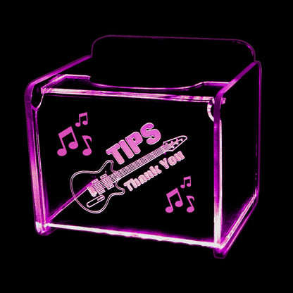 LED Glowing Tip Box- Electric Guitar for Musicians!  Tip Jar -LED Tip Jar -Light up tip Jar -Ballot Box- Card Box- Musician Tip Jar