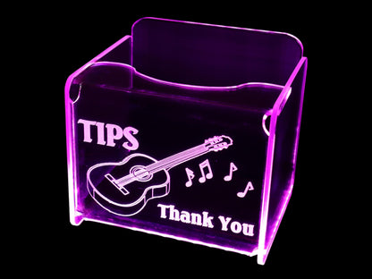 LED Glowing Tip Box-Acoustic Guitar for Musicians!  Tip Jar -LED Tip Jar -Light up tip Jar -Ballot Box-  Musician Tip Jar-Made in USA!
