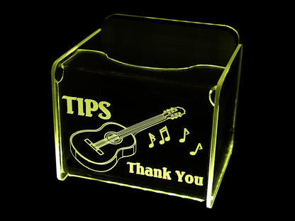 LED Glowing Tip Box-Acoustic Guitar for Musicians!  Tip Jar -LED Tip Jar -Light up tip Jar -Ballot Box-  Musician Tip Jar-Made in USA!