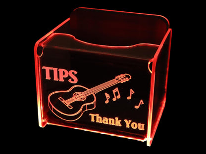 LED Glowing Tip Box-Acoustic Guitar for Musicians!  Tip Jar -LED Tip Jar -Light up tip Jar -Ballot Box-  Musician Tip Jar-Made in USA!