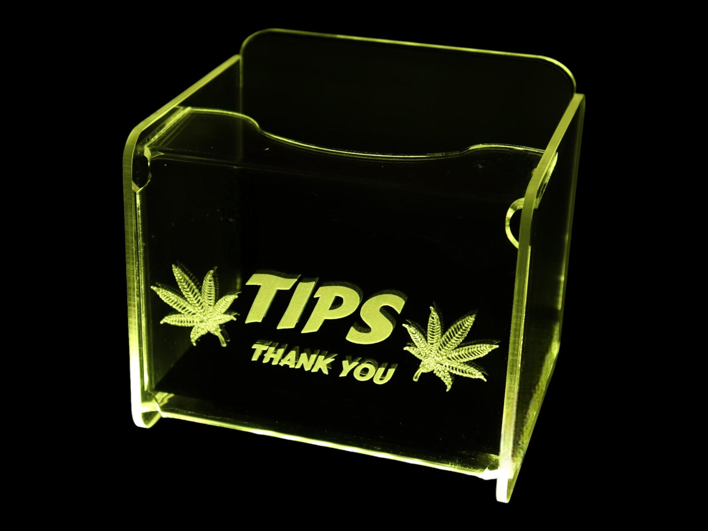 LED Glowing Tip Box - MJ Leaf Design for Dispensaries- Tip Jar - LED Tip Jar - Light up tip Jar - Ballot Box- Musician tip jar